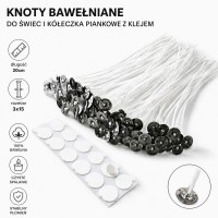 Knoty bawełniane z blaszką 3x15 - 50 sztuk