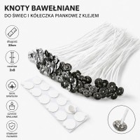 KOMPLET Knoty bawełniane z blaszką 3x8 - 50 sztuk