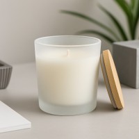{INSERT_HTML:60;} Szkło  - Pojemnik szklany 320ml do zalewu świec szron z pokrywką drewnianą - 100 sztuk