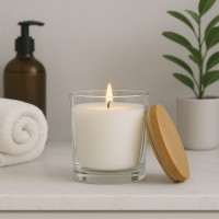 {INSERT_HTML:60;} Szkło  - Pojemnik szklany do zalewu świec transparent z pokrywką drewnianą