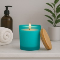 {INSERT_HTML:60;} Szkło  - Pojemnik szklany do zalewu świec turkus z pokrywką drewnianą