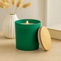 {INSERT_HTML:60;} Szkło  - Pojemnik szklany do zalewu świec zielony z pokrywką drewnianą